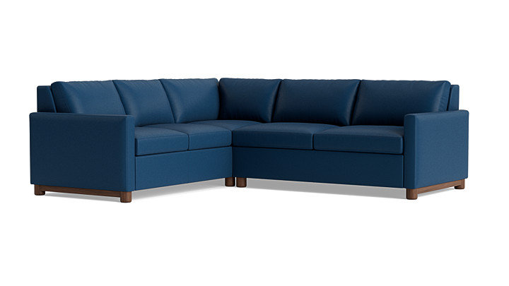 Reve Leather Sleeper Sectional (112" x 95"), Corner On Left, Leather - Deep Blue