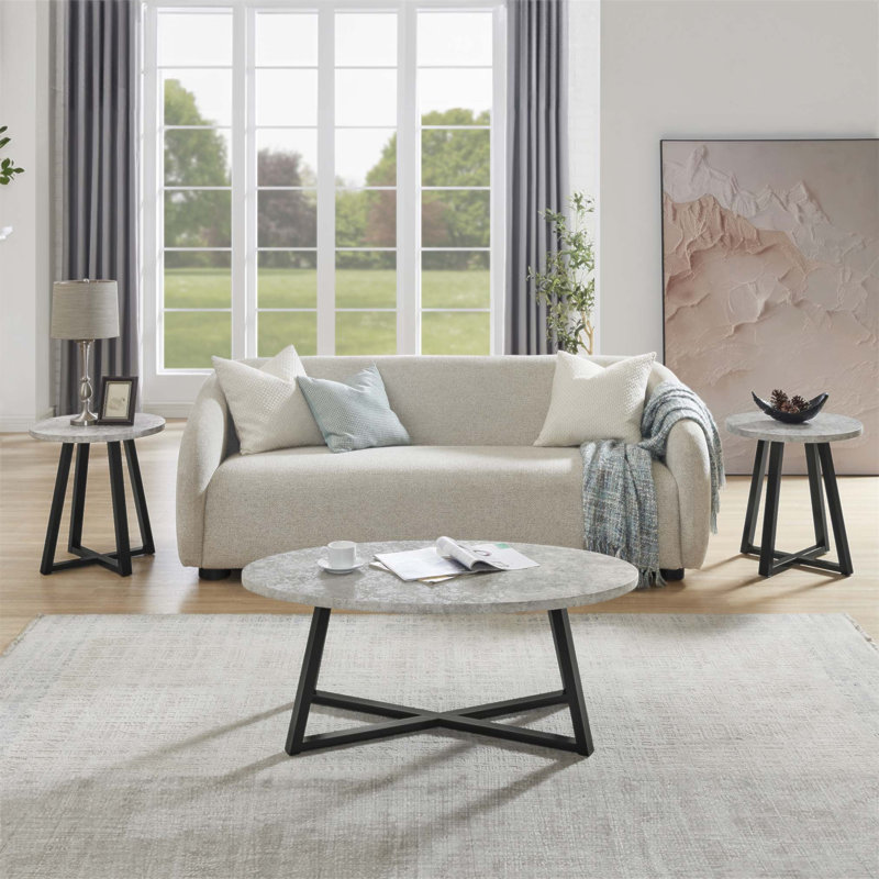 Ensemble de tables basses 3 pièces Modern Harmony avec plateau en panneau de fibres à densité moyenne et pieds en bois d'hévéa massif, parfait pour les espaces de vie contemporains