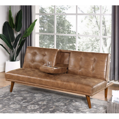 Upholstered Tufted Convertible Sofa With Cup Holders And Wooden Legs, Perfect For Comfort And Versatility In Any Living Space.