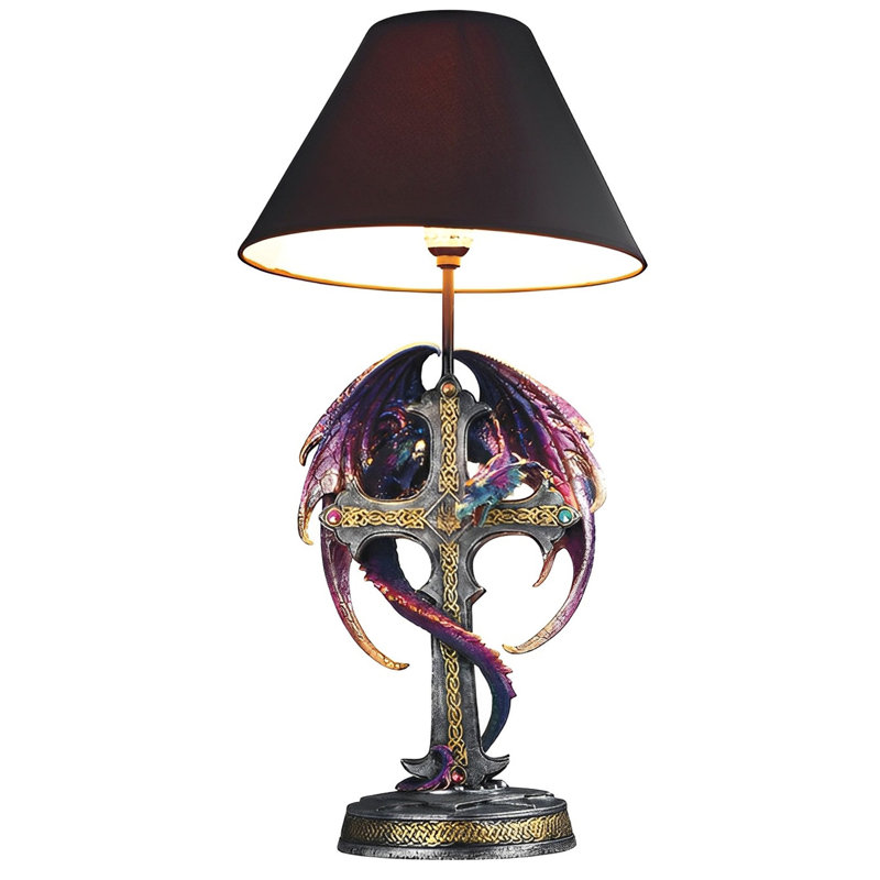 24.5"H Purple/Blue Dragon Embracing Cross Table Lamp