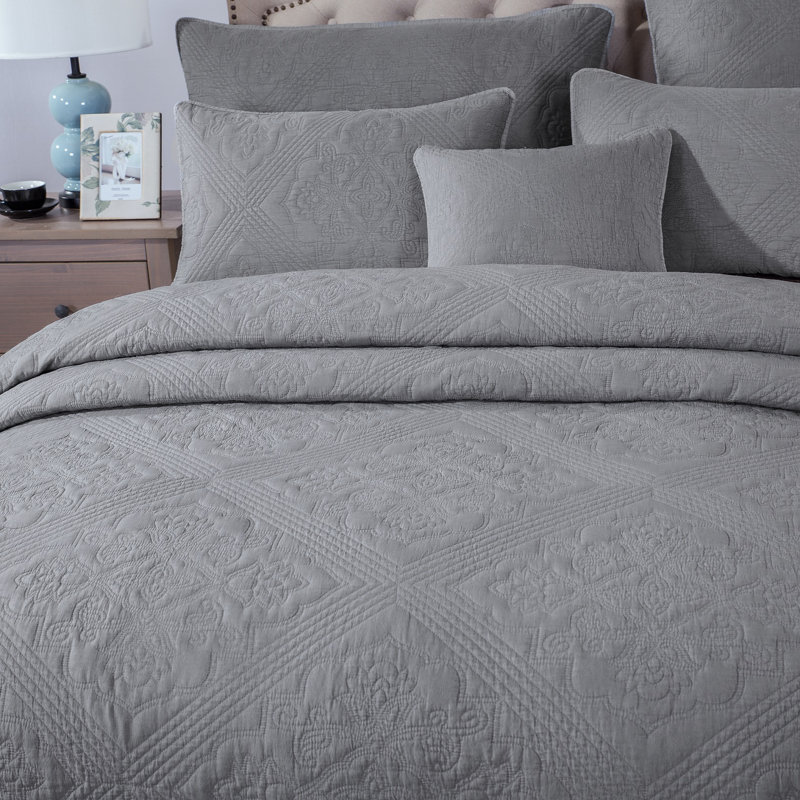 Ensemble de couvre-lit / couvre-lit en microfibre gris élégant 3 pièces, Couvre-lit grand + 2 taies