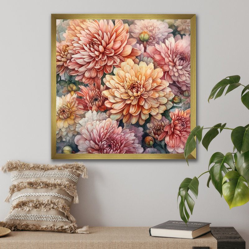 Ruard Chrysanthemum Scenery I - impression, Encadrement doré, H 36 po x l 36 po x P 1,5 po