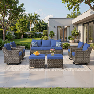 Wicker Patio Furniture Set - 7 Piece Rattan Outdoor Conversation Sets With 4 Wicker Patio Chairs,2 Ottomans For Garden, Backyard, Balcony And Deck