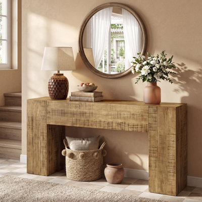 63-Inch Solid Wood Console Table for Entryway, Living Room, Hallway, Foyer, Pine Wood