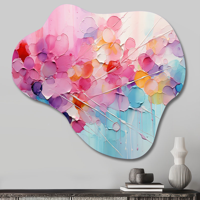 «Rose Blue Pastel Patchwork - Collages abstraits asymétriques, art mural en métal, reproduction de sculpture murale en métal