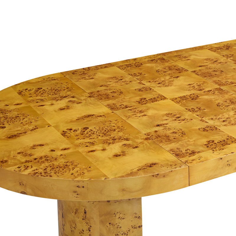 Honey-Hued Round Extendable Wood Dining Table with Nickel Base