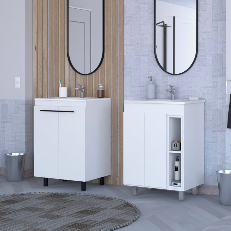 Ensemble 2 pièces de meuble-lavabo de salle de bain blanc