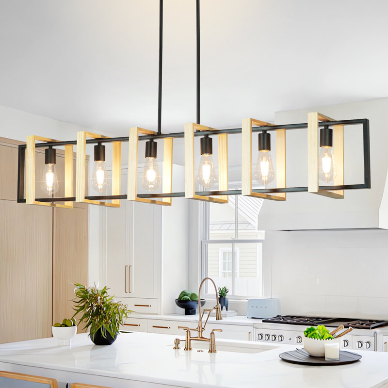 Lustre carré / rectangulaire à 6 lumières à intensité variable pour îlot de cuisine, Six lumières