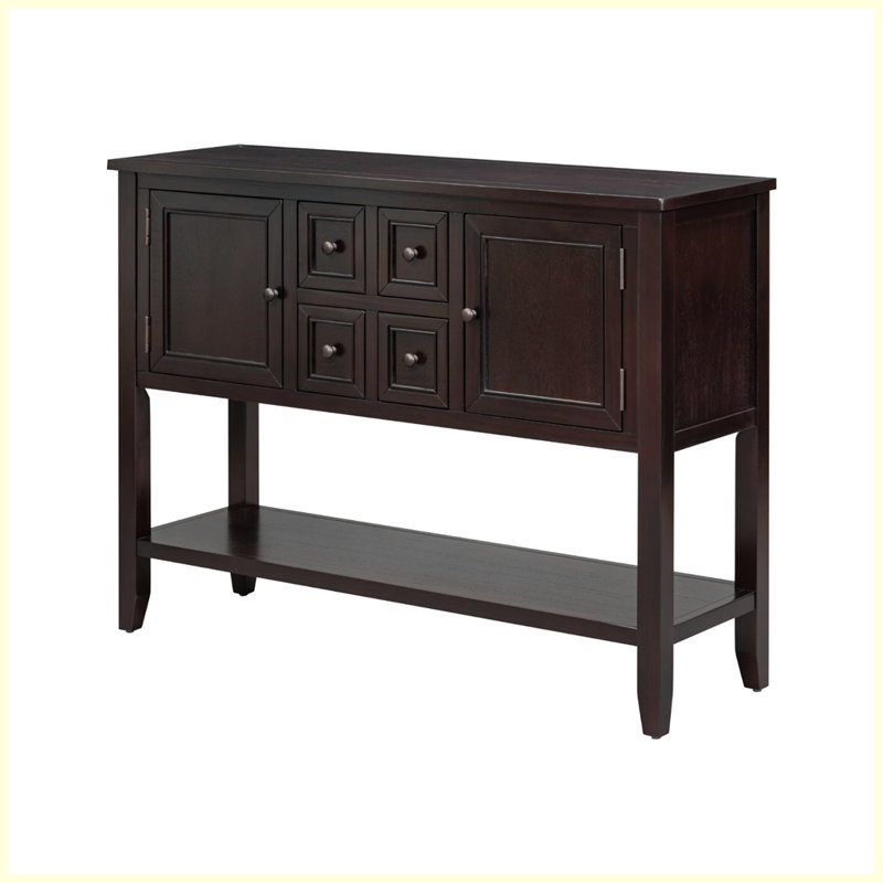 Cambridge Series  Ample Storage Vintage Console Table With Four Small Drawers And Bottom Shelf For Living Rooms, Entrances And Kitchens