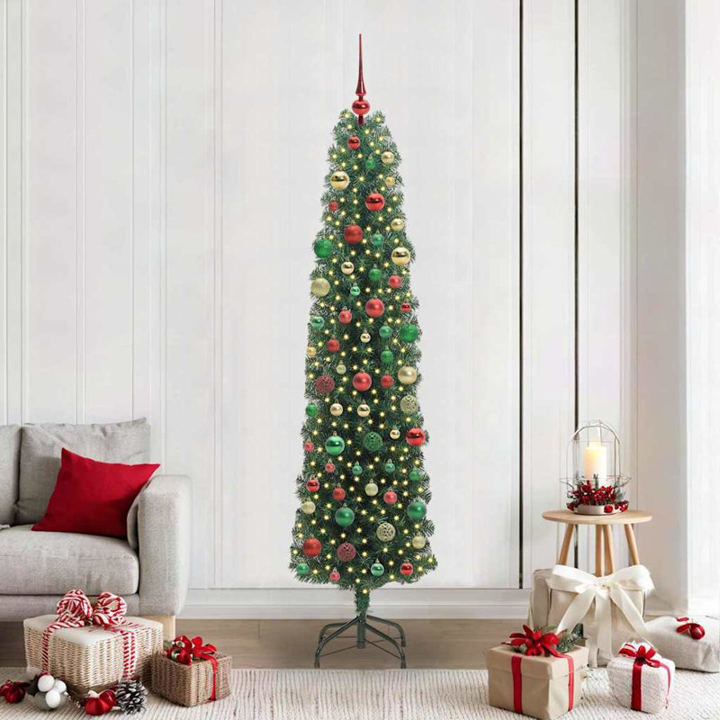 Artificial Christmas Tree with 300 LEDs with Stand, 210 cm, with 300 Leds & 120 Gold Balls, Green