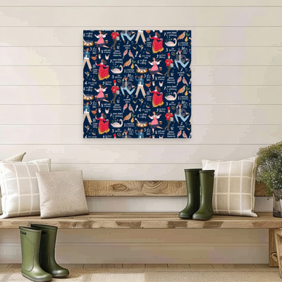 12 Days Of Christmas Carol Traditional Whimsical Bird Goose Tree Winter Wall Art Print by Caroline Bonne Muller - Wrapped Canvas Print