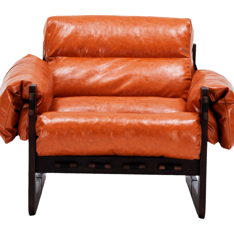 Méridienne orange avec assise en forme de nuage, structure en bois d'hévéa, traitement à l'épreuve de l'assemblage, assemblage rapide, amovible de style médiéval en métal, rembourrage en polypropylène, hydrofuge