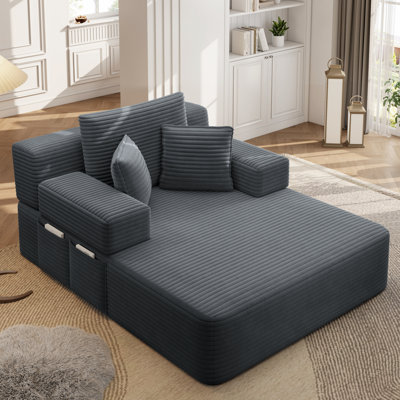 48.5''W Corduroy Chaise Lounge Convertible Sofa Bed With Storage Pocket And 4 Pillows For Small Spaces, Living Room, Apartment