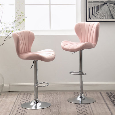 Ellston Upholstered Adjustable Swivel Barstools In Pink, Set Of 2