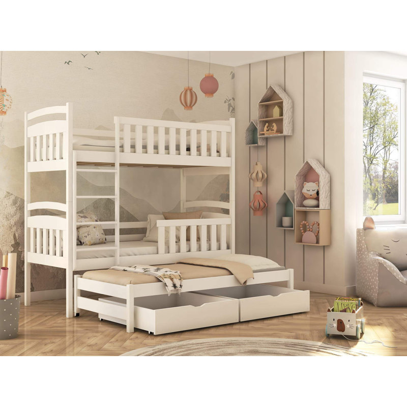 Angelos 90 X 190cm Bunk Bed with Storage Included with Trundle Included, White