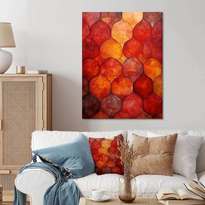 Elegance Orange And Yellow Moroccan Tiles 4 - Abstract Tile Metal Wall Art, 20" H x 12" W x 1" D