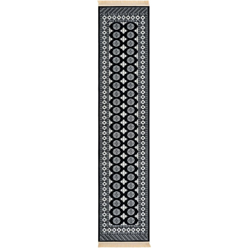 Traditional Hinshaw Area Rug Black and White Color, Runner 2'7" x 10'