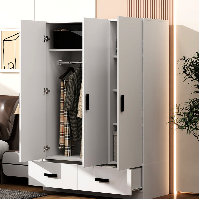 Garde-robe de chambre à 3 portes, blanc - armoire de rangement moderne et élégante avec tiroirs et tablettes au design élégant