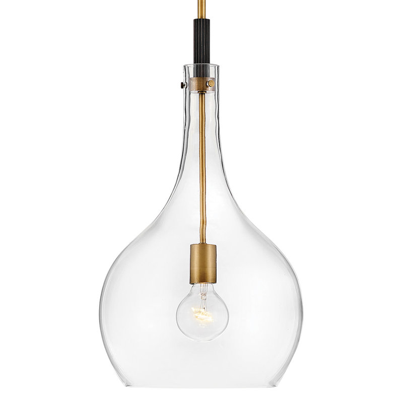 Ziggy 23" Single Light Teardrop Pendant w/ Clear Glass, Heritage Brass