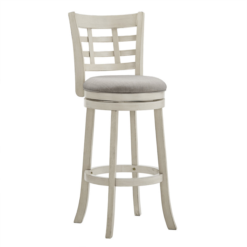 Tabouret pivotant Aria, Lin gris, Tabouret de bar (siège d'une hauteur de 29,96 po), Blanc antique