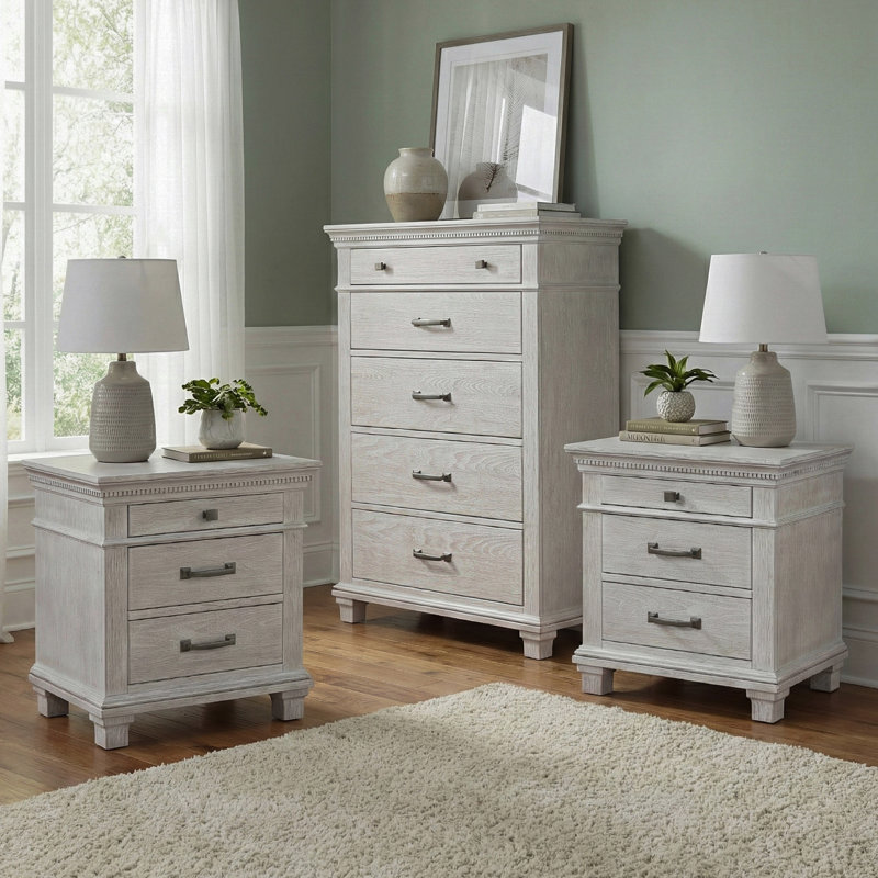 Ensemble de chambre à coucher 3 pièces Tysen (2 tables de chevet + 1 commode)