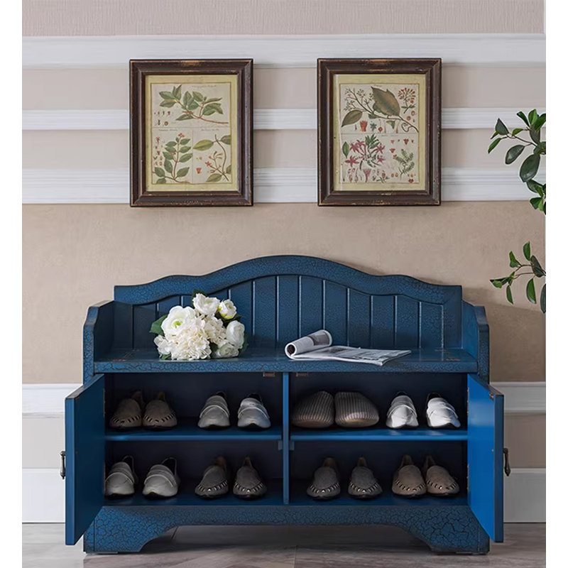 Country Painted Solid Wood Shoe Storage Bench