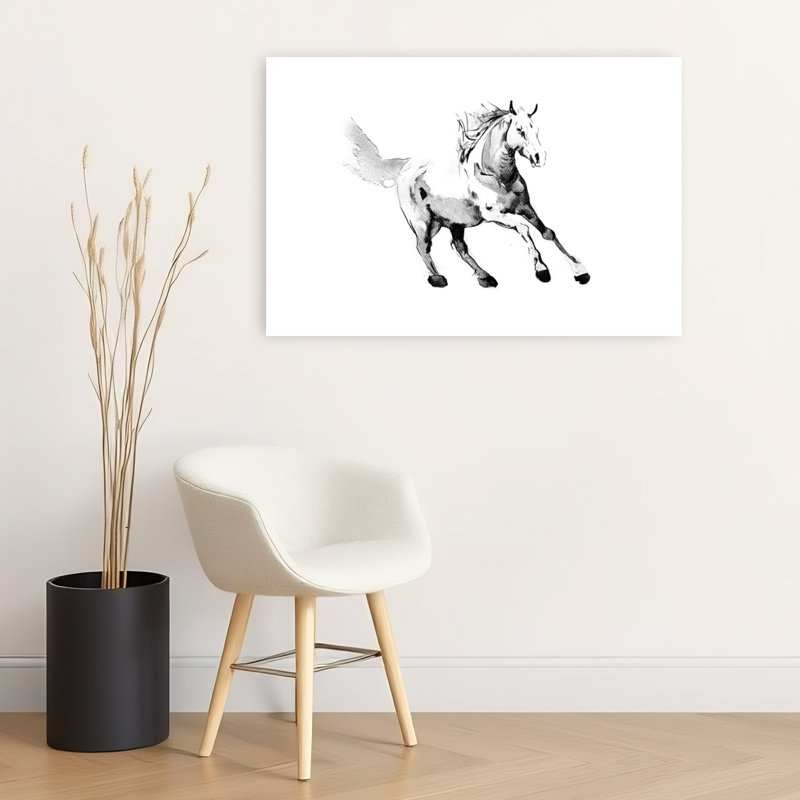 Cheval sauvage au galop, affiche contemporaine élégante représentant une architecture équestre, H 24 po x l 36 po