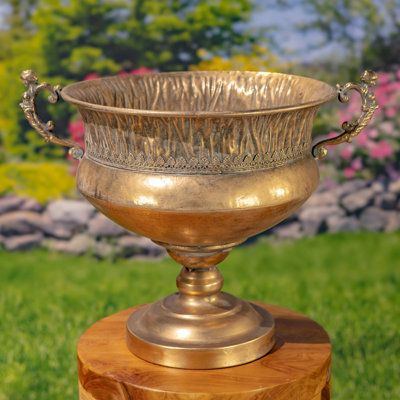17" Tall Frosted Gold Metal Urn "Pomona"