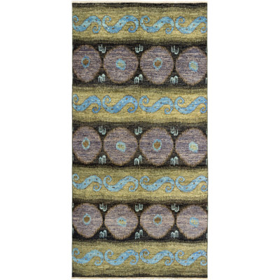 Tapis unique bleu / gris en laine noué à la main de style années 2010 de 5 pi 9 po x 12 pi Aquiel