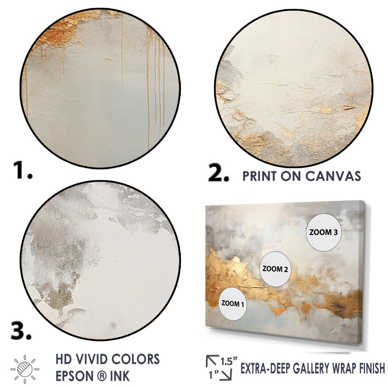 Tempêtes de minimalisme beige sur toile, Cadre flottant doré, H 12 po x l 20 po x P 1 po