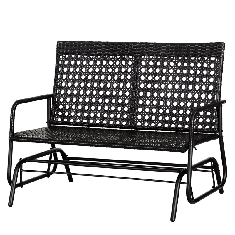 Banc oscillant de patio 2, siège berçant noir. Chaise ergonomique et spacieuse pour l'extérieur. Siège confortable, noir, installation facile