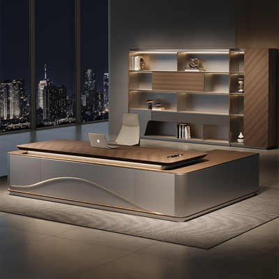 Bureau de direction en L 110,24 "de luxe avec charge sans fil et bande lumineuse intelligente, tiroirs à serrure à combinaison, rangement grande capacité, bureau de PDG haut de gamme