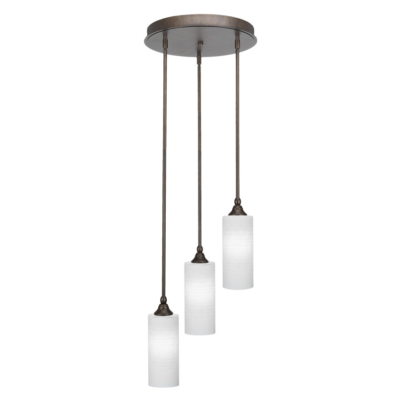 Luminaire suspendu suspendu en grappe à 3 lumières avec verre matriciel blanc 4 po Shandi, Bronze