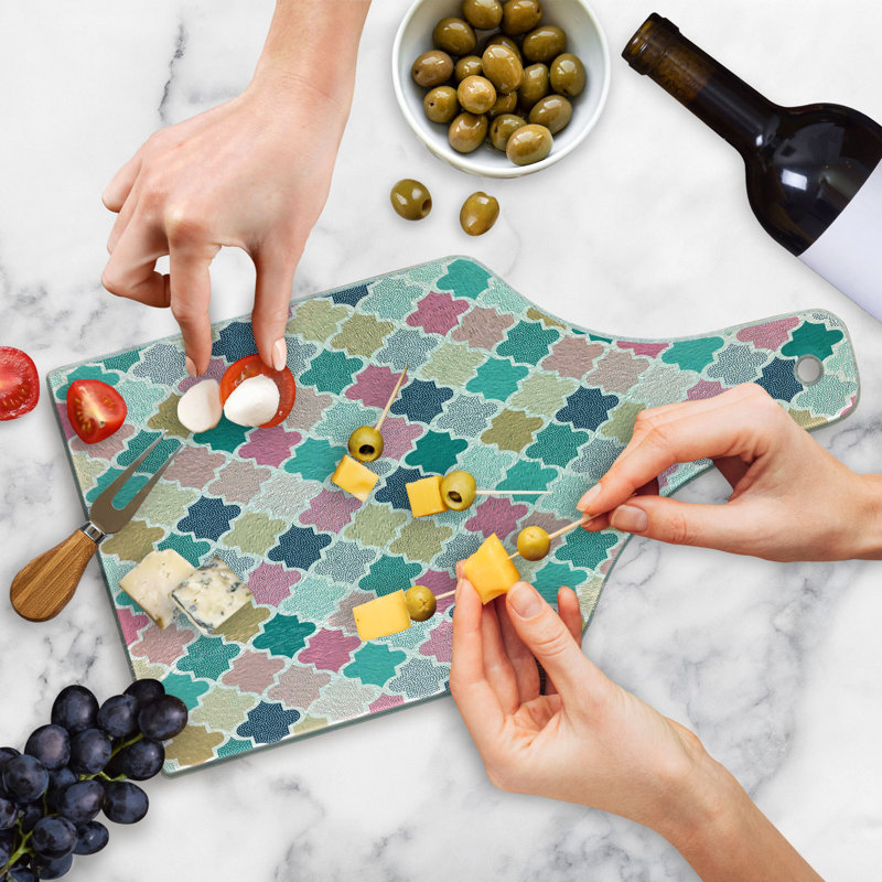 Ambesonne Geometric Tempered Glass Cutting Board Classical Moroccan Multicolor