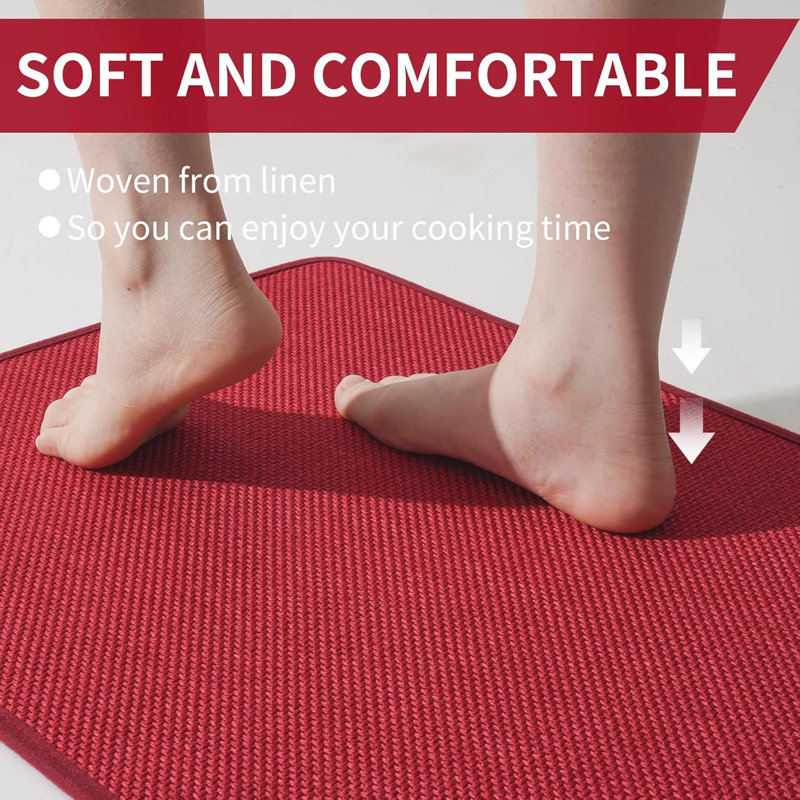 Super Absorbent Kitchen Rugs Non Slip 17"x47", Red