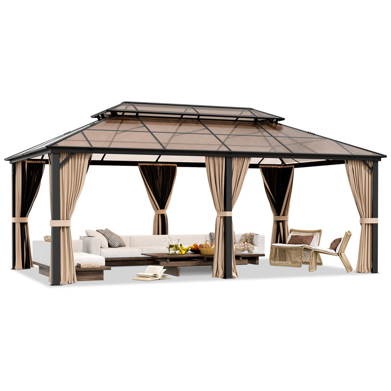Pavillon de jardin d'extérieur à toit rigide en polycarbonate VIWAT 20 pi x 12 pi et cadre en aluminium résistant à la rouille