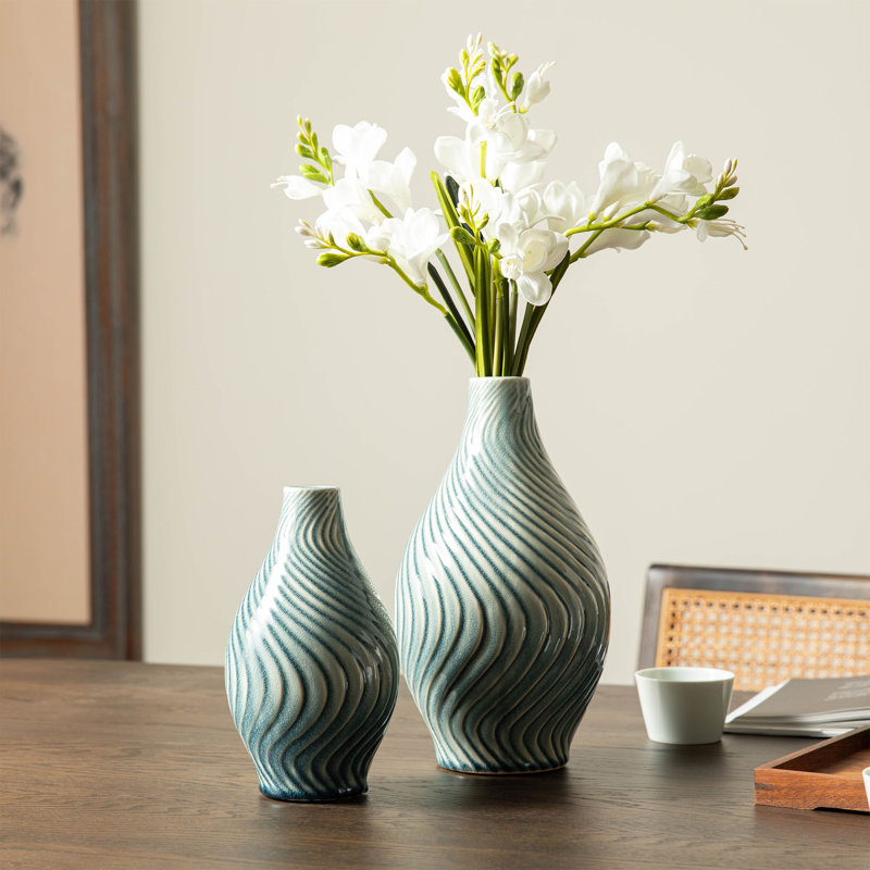 Ivy Bronx Modern Spiraling Artistry Turquoise Ceramic Table Vases ...