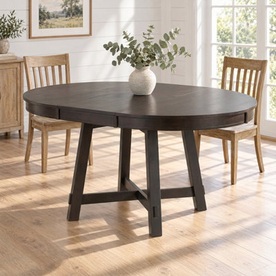 Table de salle à manger ronde rustique avec plateau extensible à lattes – Table de cuisine de style campagnard