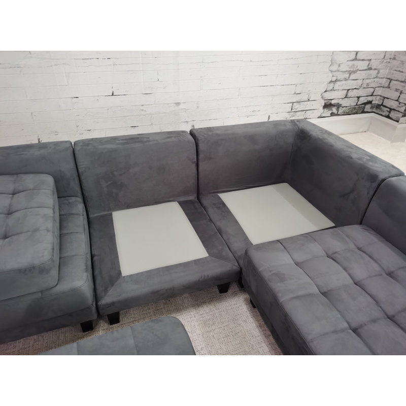 Mandey Upholstered Sectional Reversible, Dark Gray Microfiber/Microsuede