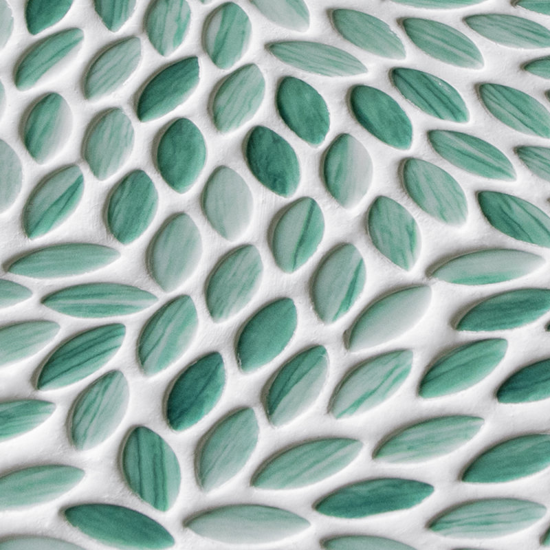 11.1" x 11.4 Glossy Flower Recycled Glass Floor & Wall Mosaic Tile, Green