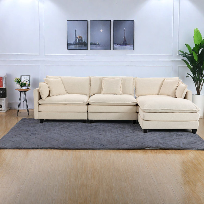 Spacious Modern Sofas, Chenille Upholstery With Ottoman For Home