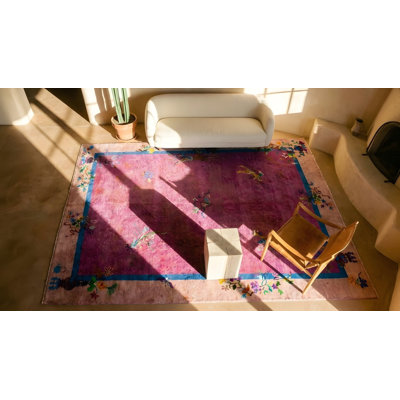 Tapis fuchsia / rose en laine noué à la main
