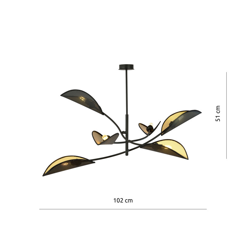 6 - Light Chandelier, Black/Gold