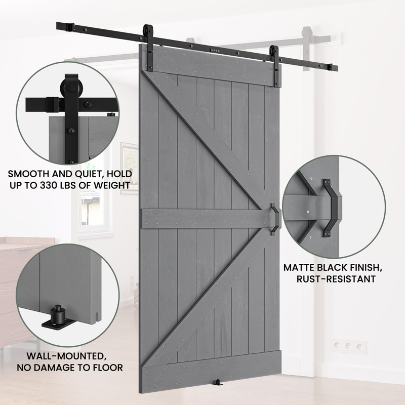 Solid Wood Paneled Barn Door with Installation Hardware Kit