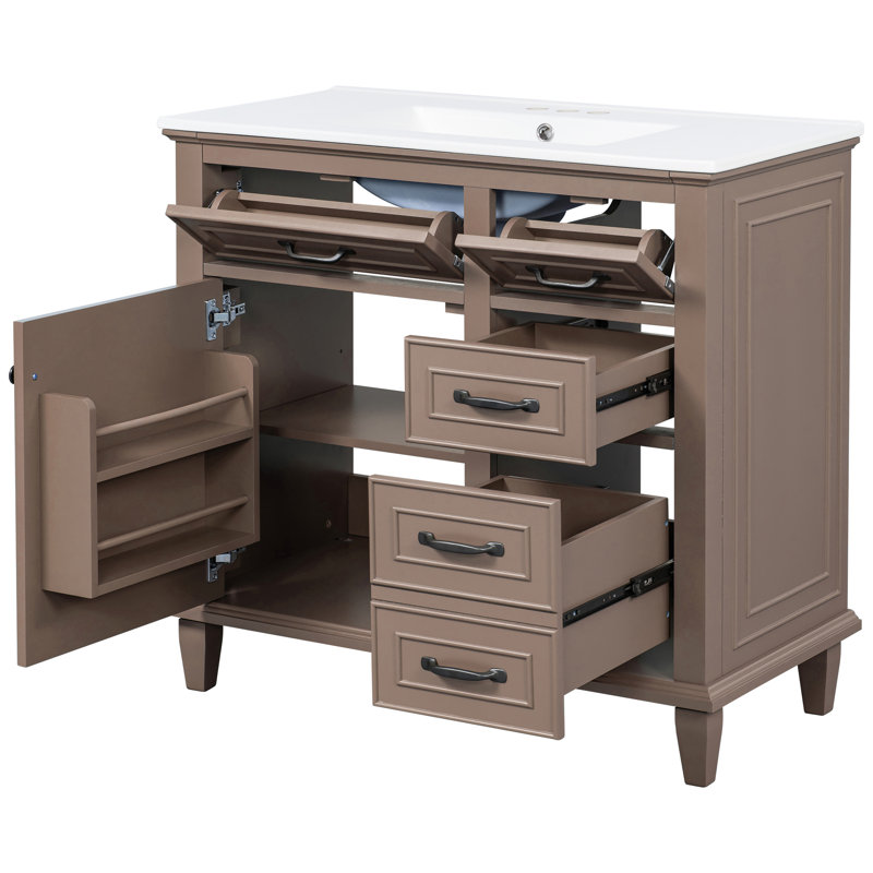 36" Bathroom Vanity Set With Ceramic Sink, Brown