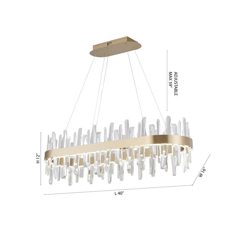 This Exquisite LED Chandelier Is In A Gold Finish. The Frame Is Made Out Of Stainless Steel In An Oval Shape, And The LED Bulbs Are Integrated Into The Frame. It Also Comes With Clear Crystal Accents. The Adjustable Cord Links Make This Fixture Suitable F