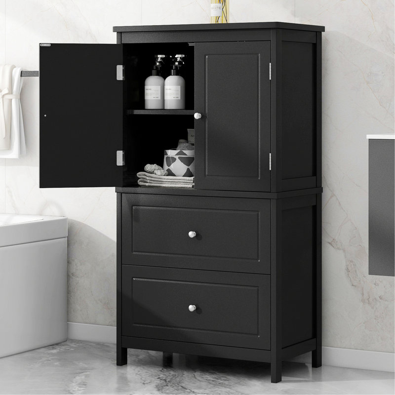 Stylish Storage Cabinet For Bathroom, Bathroom Storage Cabinet, Cabinet With Adjustable Shelf And Two Drawers