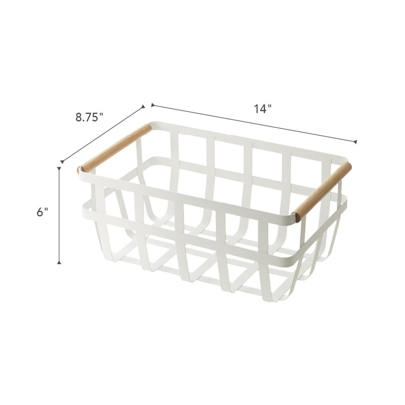 Tosca White Steel and Natural Wood Dual-Handle Storage Basket
