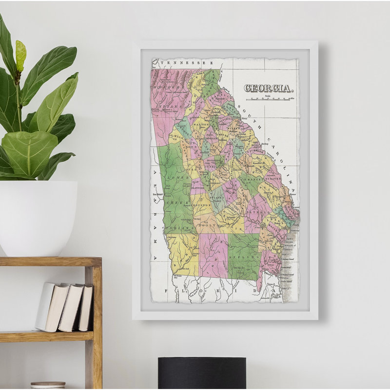 Carte rétro de la Géorgie - impression encadrée sur papier, H 12 po x l 8 po x P 1,5 po
