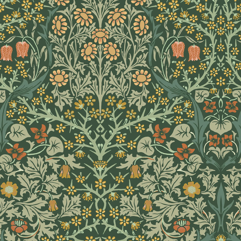 William Morris At Home Blackthorn Floral Wallpaper, Dark Green